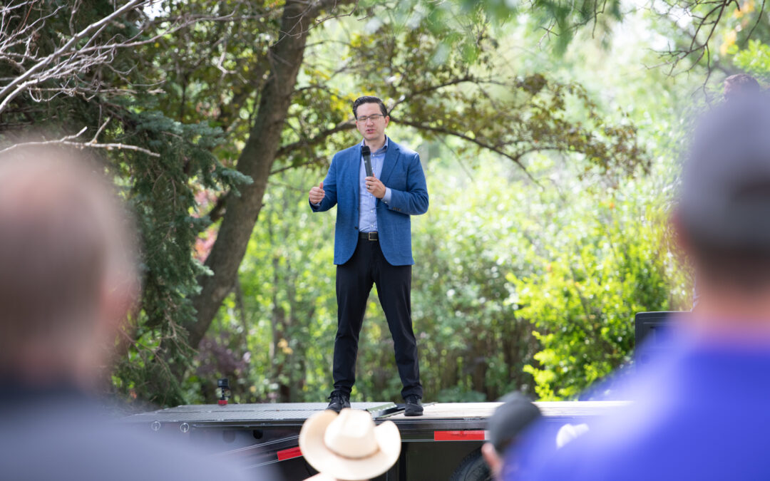 Poilievre skips Conservative leadership debate, shows up in Weyburn, Estevan, Regina and Moosomin instead